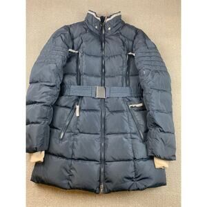 Snowimage Women's Small Navy Blue Belted Puffer Winter Coat